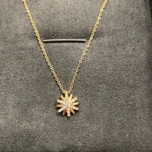 Petite Starburst Pendant Necklace in 18K Yellow Gold with Pavé Diamonds